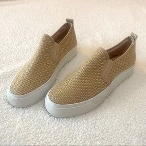 Basket weave tan and white slide on chunky tennis shoes size 9